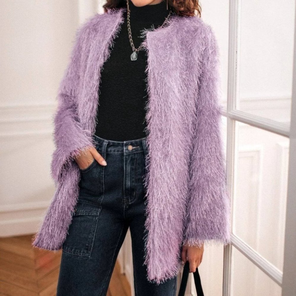 open front fuzzy coat purple - Picture 6 of 8
